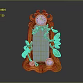 Ornate Orange Frame Decorative Mirror With Green Leaves Vines And Double Clocks