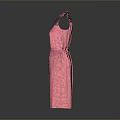 Elegant Sleeveless Pink Dress With Lace Decorated Neckline And Waist Belt