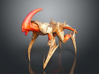 Game and Movie Character 3D Model With Red Horns Multiple Legs And Spiky Bony Structure 3d model