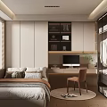 Tatami Bedroom Modern Interior Design With Bed Desk Computer Built in Bookshelf and Window Blinds