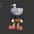 3D Cartoon Cup Character With Red White Striped Hat Black Body Orange Shorts And Shoes