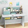 White Light Blue Desk With Shelf Storage Potted Plant Star Decorations And LIGHTER Letters