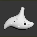White Ceramic Ocarina Musical Instrument With Multiple Sound Holes And Shiny Reflective Surface