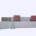 Modern Irregular Shaped Sofa with Gray Fabric Red Pillows and Brown Side Panel 3d model