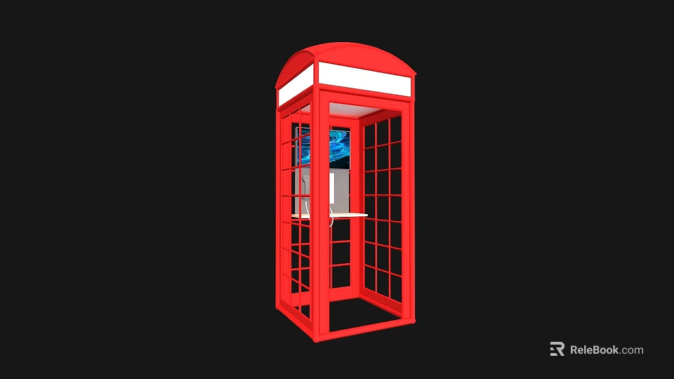 Red Classic Booth With Glass Windows And White Top Edge Design 3d model 