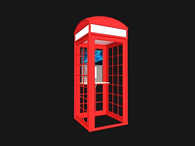 Red Classic Booth With Glass Windows And White Top Edge Design 3d model