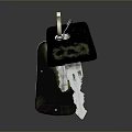 Shiny Metal Key With Black Tag And Chain On Dark Surface