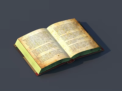 Open Aged Vintage Book With Yellowed Pages And Text Content Details 3d model