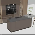 Modern Kitchen Interior With Sleek Cabinets Island Countertop Appliances And Potted Plant