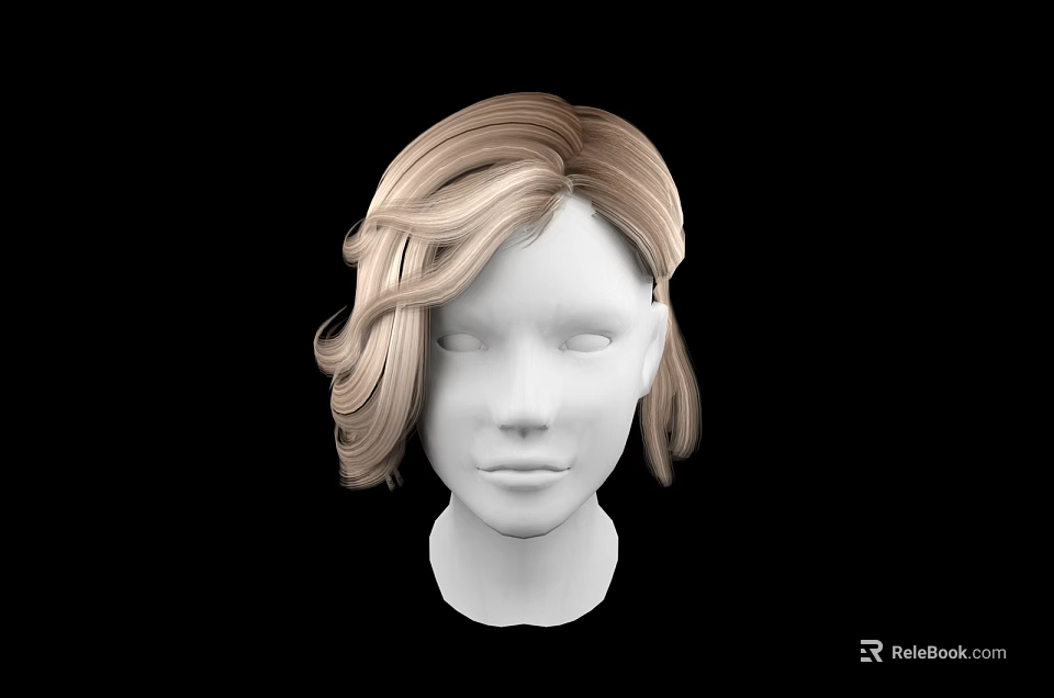Game And Movie Character Blonde Wavy Hair Wig Model On Head Sculpture 3d model 