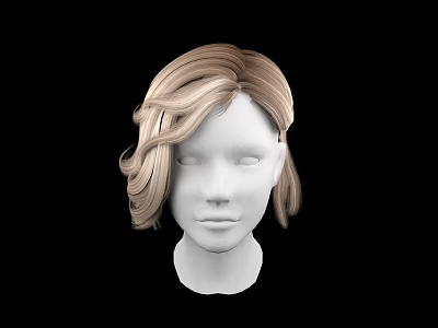 Game And Movie Character Blonde Wavy Hair Wig Model On Head Sculpture 3d model