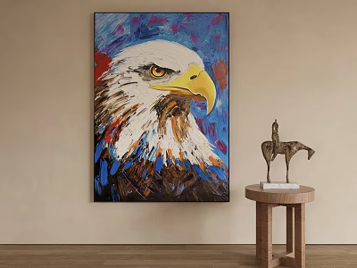 Abstract Painting Of Eagle Head With Vibrant Red Blue White Colors For Home Wall Art Decor 3d model