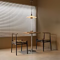 Simple Dining Table With Two Chairs Pendant Light Blinds Light Brown Walls And Gray Floor
