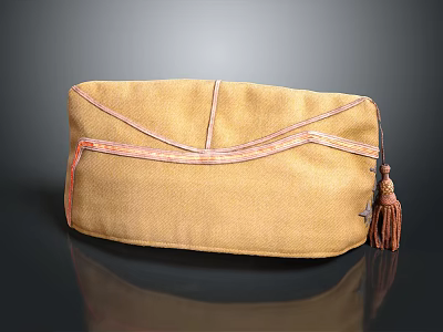 Stylish Brown Fabric Hat With Pink Stitching And Side Tassel Decoration 3d model