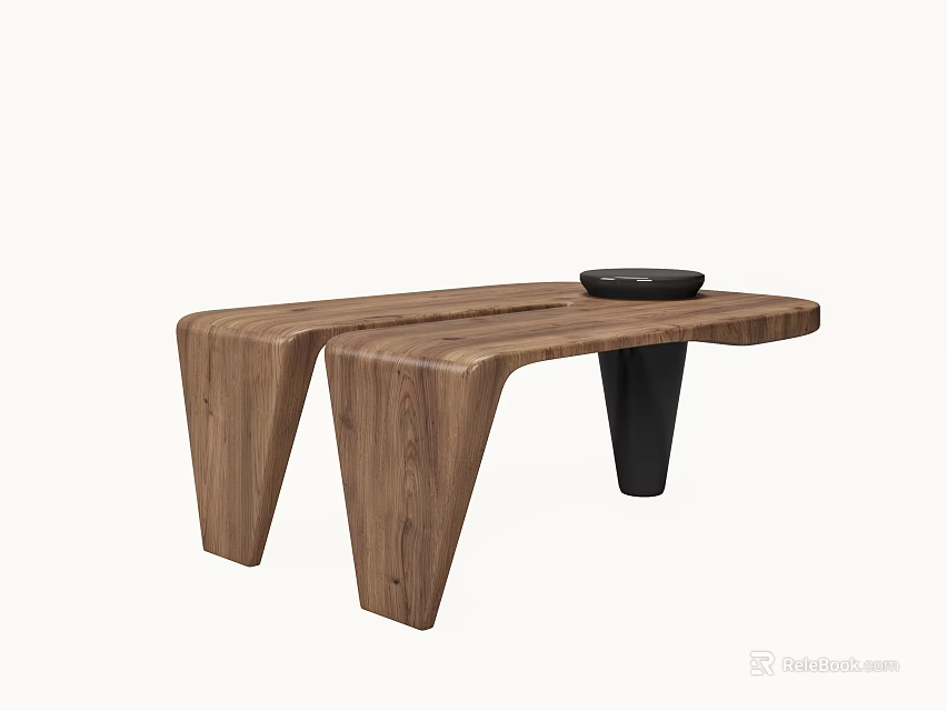 Modern Wooden Coffee Table With Unique Curved Legs And Black Decorative Tray Top 3d model 
