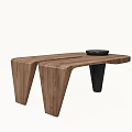 Modern Wooden Coffee Table With Unique Curved Legs And Black Decorative Tray Top