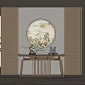 New Chinese style porch background wall end view table 3d model