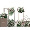 Elegant Modern Flower Vases With Pink Roses And Green Leaves On Geometric Stands