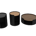 Modern Decorative Ornament Set With Round Wooden Balls And Black Cylindrical Stands