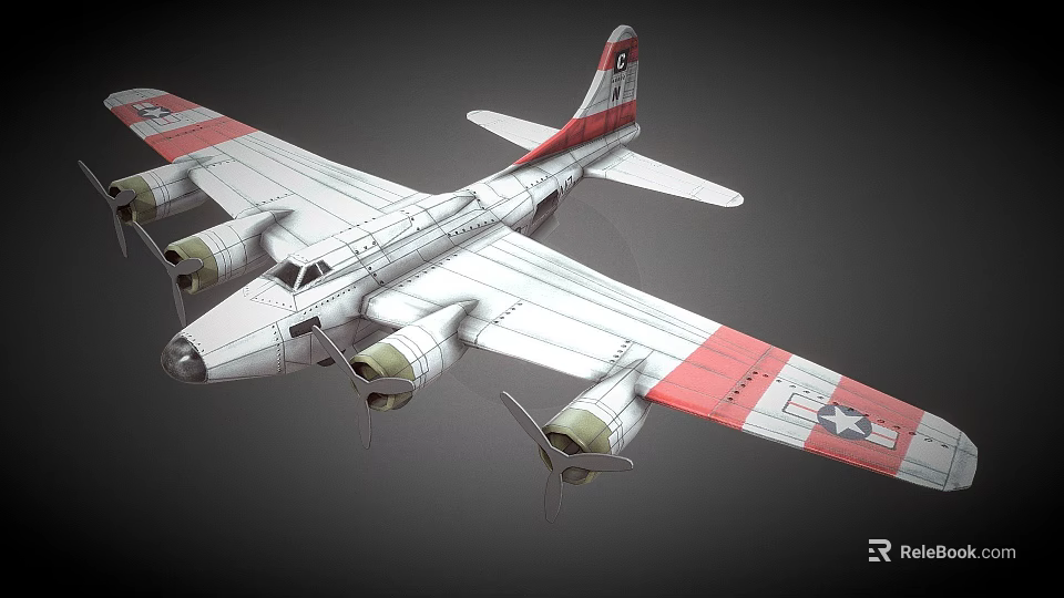 Passenger Aircraft In Red And White With Four Engines And Star Emblem On Wing 3d model 