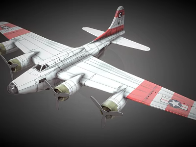 Passenger Aircraft In Red And White With Four Engines And Star Emblem On Wing 3d model