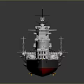 Detailed Battleship Model With Gray Deck Turret Mast And Red Hull