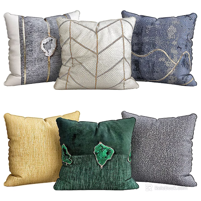 Assorted Decorative Pillows with Textured Fabrics and Colorful Patterns for Home Decor 3d model 