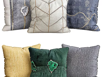 Assorted Decorative Pillows with Textured Fabrics and Colorful Patterns for Home Decor 3d model