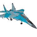 Light Blue Fighter Jet Flying in Clear Blue Sky with White Clouds 3d model