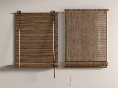 Two Wooden Window Blinds With Different Wood Textures On White Wall 3d model