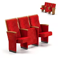 Multiple Red Upholstered Public Chairs With Wooden Armrests For Public Areas