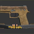Modern Semi Automatic Pistol With Brown Grip Metal Magazines And Bullets 3d model