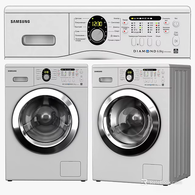 Diamond Brand Two Modern Washing Machines with Digital Control Panel and Buttons 3d model 