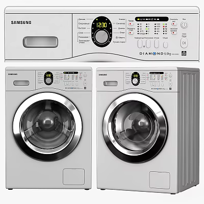 Diamond Brand Two Modern Washing Machines with Digital Control Panel and Buttons 3d model