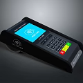 Black Payment Terminal With Blue Screen Insert Card Prompt Keypad And Contactless Payment