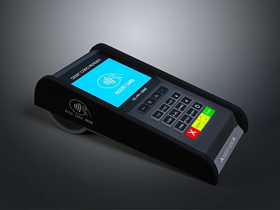 Black Payment Terminal With Blue Screen Insert Card Prompt Keypad And Contactless Payment 3d model