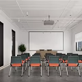 Modern Conference Room Interior With Projection Screen Lecture Platform And Chairs 3d model