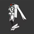 White And Gray Mech Game And Movie Character With Red Head And Glowing Green Accents