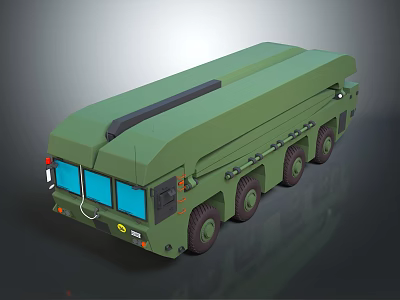 Heavy Duty Green Utility Vehicle With Multiple Wheels And Long Body Structure 3d model