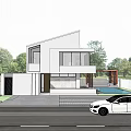 Modern Single Family House With Large Glass Windows Surrounded by Lush Greenery and Landscaped Entrance