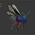 Detailed Blue Bee Character With Transparent Pink Patterned Wings And Black Legs