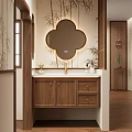 Chinese Style Wooden Bathroom Vanity With Clover Shaped Mirror And LED Light