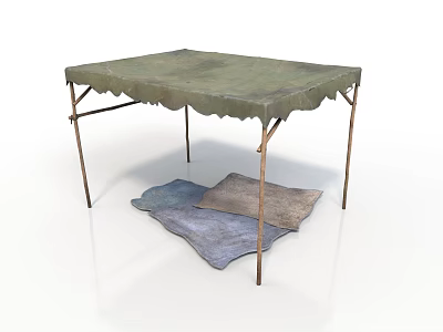 Foldable Table With Green Canvas Top And Metal Legs Underneath Colored Mats 3d model
