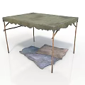 Foldable Table With Green Canvas Top And Metal Legs Underneath Colored Mats