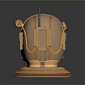 3D Model Orange Helmet Style Weapon With Metal Components Antenna Yellow Cables And Circular Base