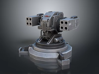 Sci Fi Military Mechanical Weapon Turret With Multiple Barrels And Metal Base 3d model