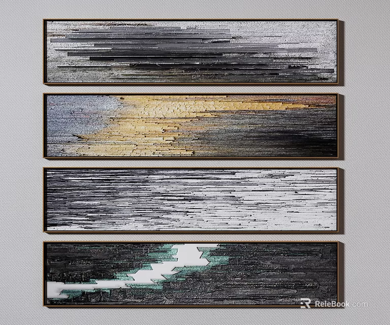 Abstract Wall Art Paintings With Striped Texture And Colorful Modern Decor 3d model 