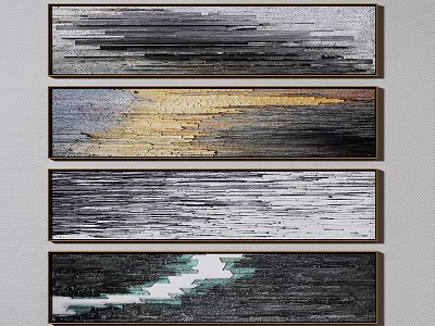 Abstract Wall Art Paintings With Striped Texture And Colorful Modern Decor 3d model