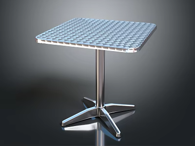 Modern Square Metal Table With Grid Pattern Tabletop Silver Central Column And Three Pronged Base 3d model