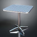 Modern Square Metal Table With Grid Pattern Tabletop Silver Central Column And Three Pronged Base 3d model